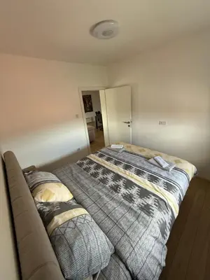 a bed in a room with a couch at Brasic Apartman in Zaječar