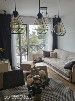 a living room with a couch and a table at Bela Idila - Kopaonik in Kopaonik
