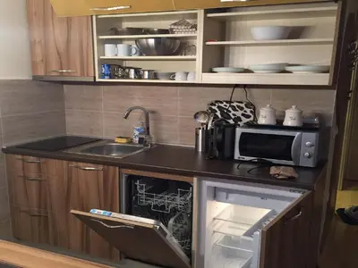 a kitchen with a sink and a microwave at Apartments Andrejic in Kopaonik