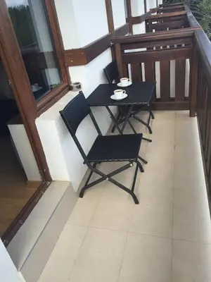 a balcony with a table and chairs on a balcony at Apartments Andrejic in Kopaonik
