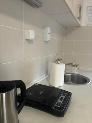 a kitchen counter with a microwave and a sink at ONLY 4 YOU apartment in Niš