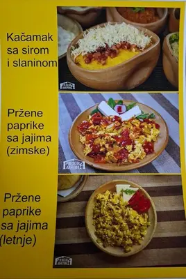 a collage of three pictures of different types of food at ThEOS in Vranje