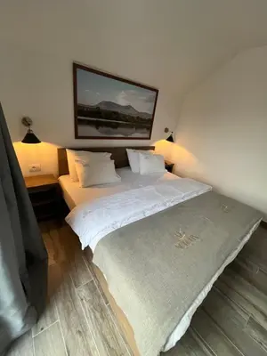 a bedroom with two beds and a painting on the wall at Soko IN Spa in Soko Banja