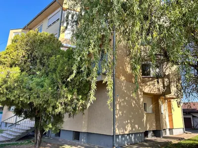 a building with a tree in front of it at Apartman NANA in Ćuprija