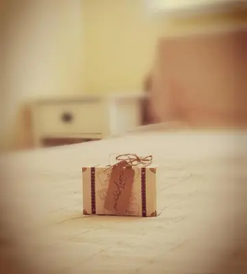 a small box sitting on top of a bed at Vrnjački Kos in Vrnjačka Banja