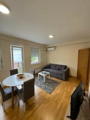 a living room with a couch and a table at Olimp apartmani Sokobanja in Soko Banja