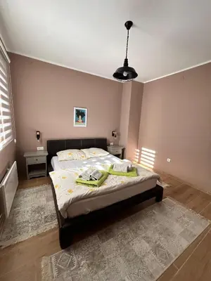 a bedroom with a large bed in a room at San apartman in Vrnjci