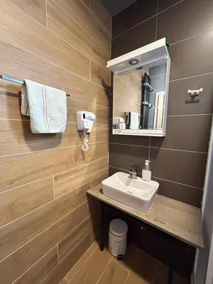 a bathroom with a sink and a mirror at San apartman in Vrnjci