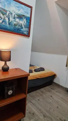 a bedroom with a bed and a painting on the wall at Villa Anja in Pirot