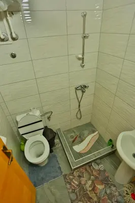a bathroom with a toilet and a shower and a sink at Smeštaj Đorić in Leskovac