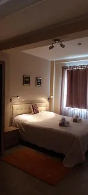 a bedroom with a large bed and a window at Mesečeva bajka in Kopaonik