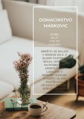 a table with a vase of flowers and a cup of coffee at Domacinstvo Markovic in Prekopčelica
