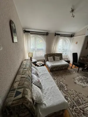 a living room with a couch and a bed at Mimis place in Vrnjačka Banja