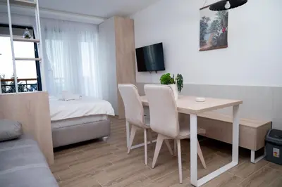 a room with a table and chairs and a bed at Residence Hill A037 Apartment in Kopaonik
