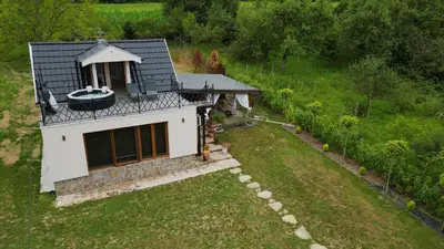 an aerial view of a house with a yard at Vila harmony in Trmčare