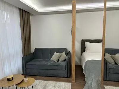a living room with a couch and a bed at Milanovic Apartman in Kopaonik