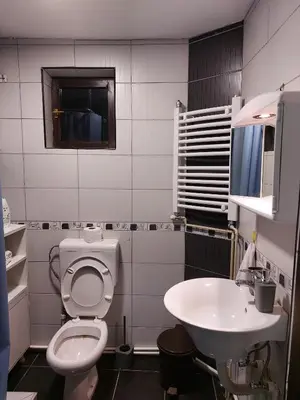 a bathroom with a toilet and a sink at R Apartments in Paraćin