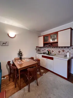 a kitchen with a table and chairs in a room at Apartman Vrh,Kopaonik in Kopaonik