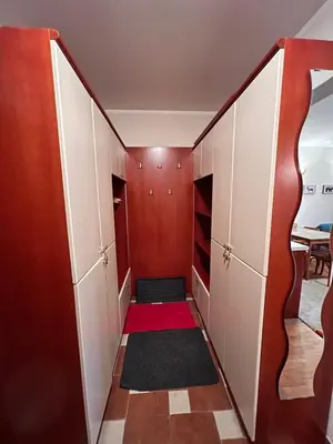 a closet with a red carpet and a red rug at Apartman Vrh,Kopaonik in Kopaonik