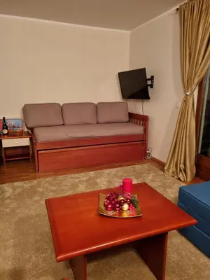 a living room with a couch and a coffee table at Apartman Vrh,Kopaonik in Kopaonik