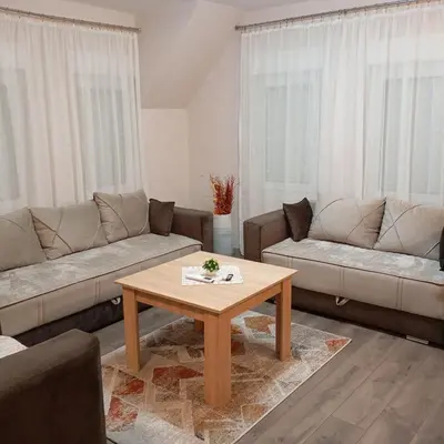 a living room with a couch and a coffee table at Apartman KVINS in Kruševac