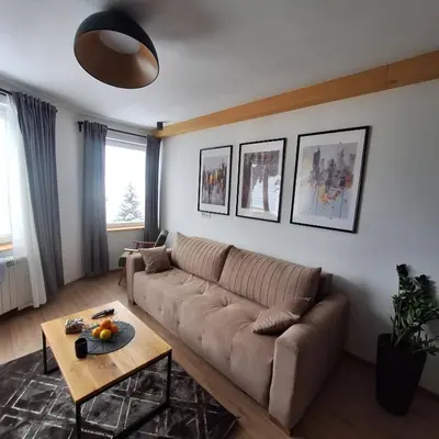 a living room with a couch and a table at Hera Kopaonik in Kopaonik