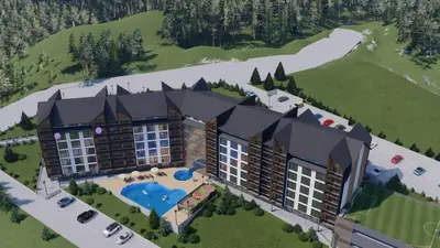 a rendering of a large building with a pool at Residence Hill Lux in Kopaonik
