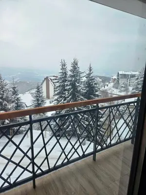 a balcony with a view of snow covered trees at Residence Hill Lux in Kopaonik