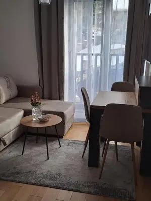 a living room with a couch and a table at Winter House in Kopaonik
