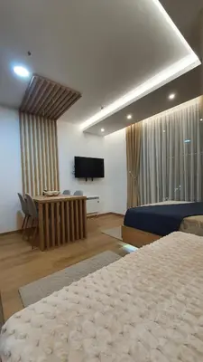 a hotel room with a bed and a tv at Apartmani Kasandra Wellness Spa A203 President Kop Kopaonik in Kopaonik