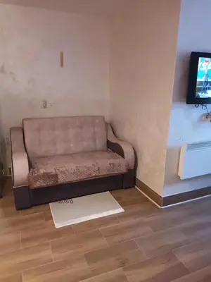 a couch sitting in a living room with a tv at Jelena Lux in Vrnjačka Banja