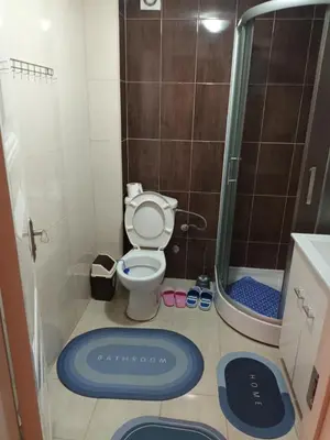 a small bathroom with a toilet and a shower at Jelena Lux in Vrnjačka Banja