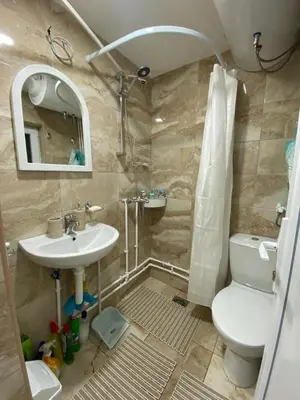 a bathroom with a shower and a sink and a toilet at Casa Vidica in Kopaonik