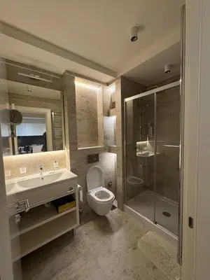 a bathroom with a toilet and a sink and a shower at Zepterme 511 in Vrnjačka Banja