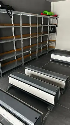 a room with metal shelves and racks in a room at Bela Reka C308 in Brzeće