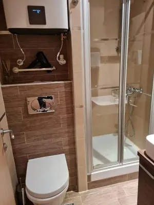 a bathroom with a toilet and a shower at Apartmani Iva Kop Konaci Koznik402 in Kopaonik