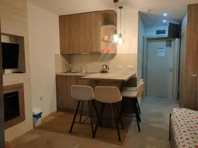 a small kitchen with a sink and a counter at Apartmani Iva Kop Konaci Koznik402 in Kopaonik