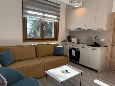 a living room with a couch and a table at Vila Elena in Kopaonik