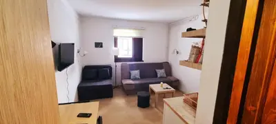 a small living room with a couch and a tv at Vila Yeti Kopaonik in Kopaonik