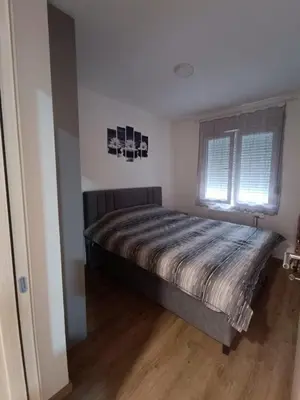 a bedroom with a large bed in a room at Luksuzni Apartman Ema 2 in Pirot
