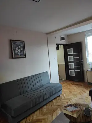 a living room with a couch and a table at Dona Apartments 1 in Niš