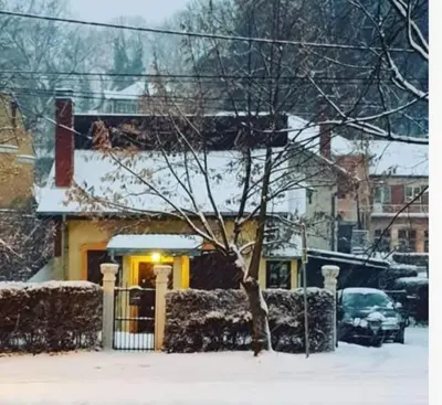 a snow covered house with a tree in front of it at V&Ž-Vb in Vrnjačka Banja