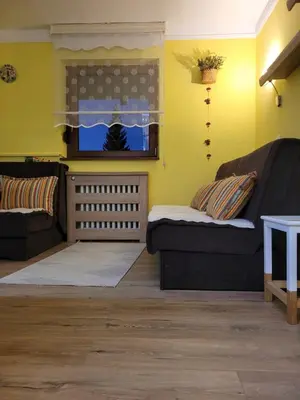 a living room with a couch and a tv at Mina in Kopaonik