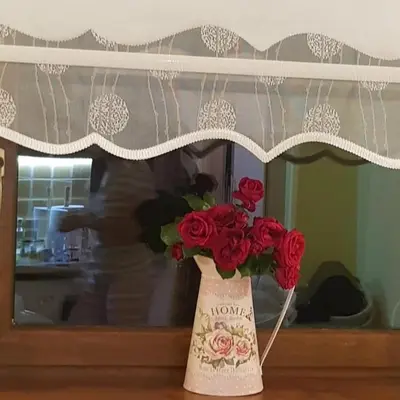 a vase filled with red roses sitting on a table at Mina in Kopaonik
