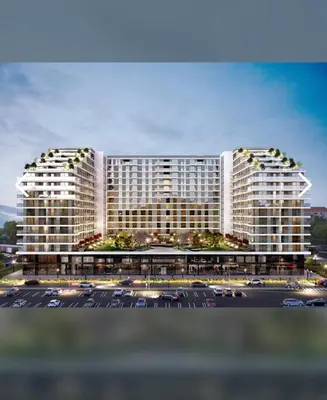 a rendering of a large building with a parking lot at Delta SPA Residence in Niš