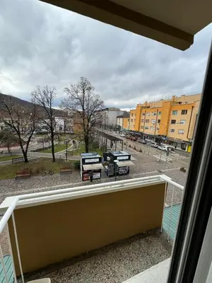 a view from a window of a parking lot at Apartman Anastasija in Kuršumlija