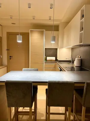 a kitchen with a large wooden table and chairs at Zepterme 509 in Vrnjačka Banja