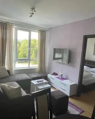 a living room with a couch and a tv at Kraljevi Čardaci apartman Lux 10 in Kopaonik