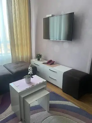a living room with a tv on a wall at Kraljevi Čardaci apartman Lux 10 in Kopaonik