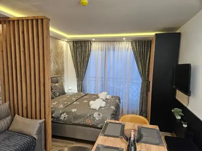 a hotel room with a bed and a couch at Bella vista KOP in Kopaonik